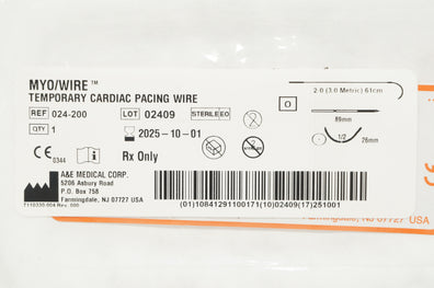 A&E Medical 024-200 2-0 Myo/Wire Temporary Cardiac Pacing Wire 61cm 1/2 26mm